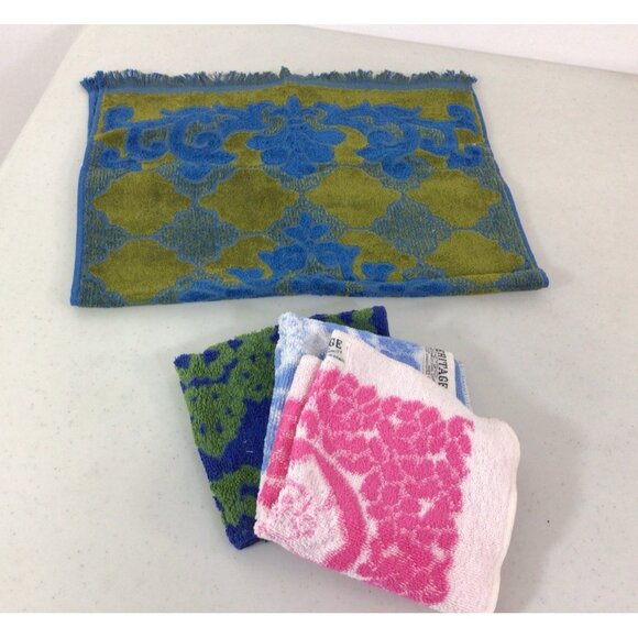 Vintage Mid Century Retro 70s Washcloths X 3 & Hand Towel Lot - Picture 4 of 6